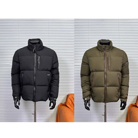 Moncler leather zip-up down jacket with concealed hood-5055  