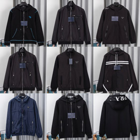 Prada new metal triangle logo multi-pocket jacket with zipper closure-5322  